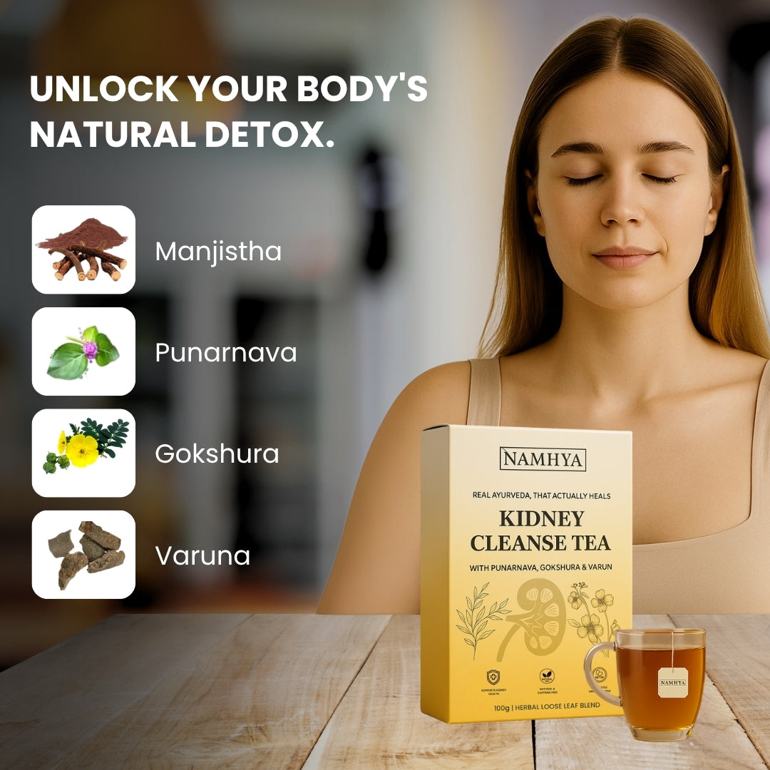 Namhya Kidney Cleanse Tea | 28-Day Ayurvedic Blend for Kidney Detox, Stone Shield & Water-Weight Relief | Sip – Flush – Renew