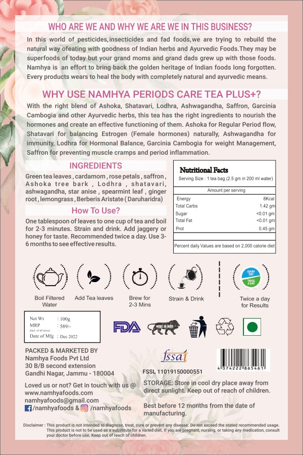Namhya Women's Health Tea Plus+ ( Periods Care Tea Plus for PCOS & PCOD)