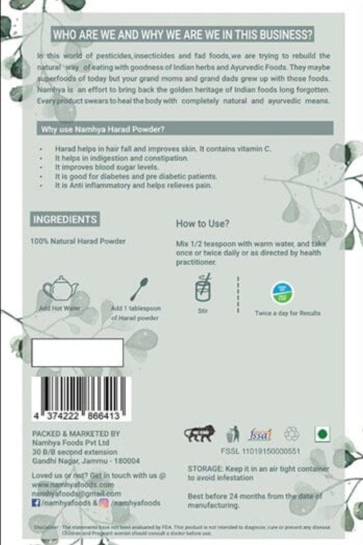 Namhya Haritaki or Harad (100g X 2) - for Good Immunity and Digestion (Pack of 2)