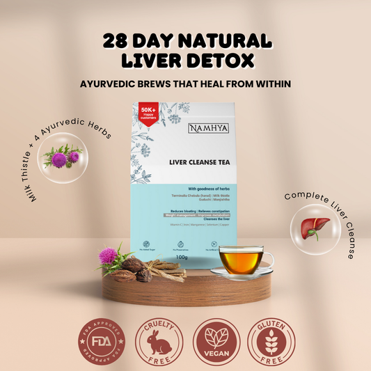Namhya Liver Cleanse Tea | 28-Day Detox with Milk Thistle + Ayurvedic Blend For Fatty Liver & Alcoholic Liver | Pour - Brew - Cleanse