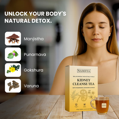 Namhya Kidney Cleanse Tea | 28-Day Ayurvedic Blend for Kidney Detox, Stone Shield & Water-Weight Relief | Sip – Flush – Renew