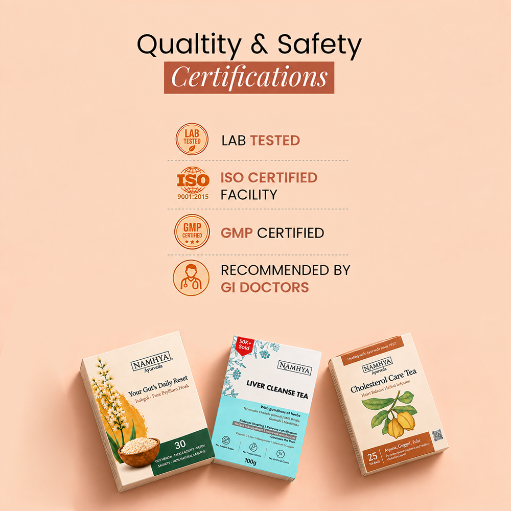 Namhya Longevity Kit | Liver Detox Tea + Cholesterol Care Tea + Psyllium husk | Advanced Ayurvedic Formula for Fatty Liver, Cholesterol & Digestion