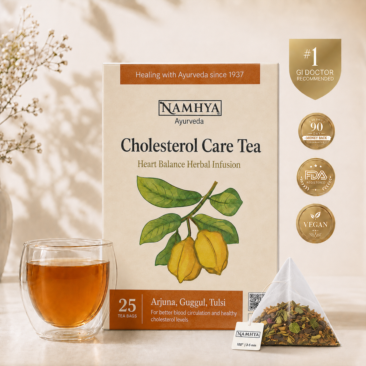 Namhya Cholesterol Care Tea | Ayurvedic Herbal Tea for Heart Health & Cholesterol Balance