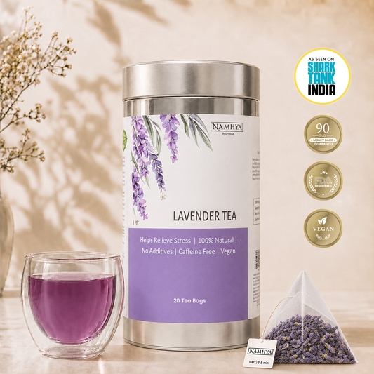 Namhya Lavender Tea, lavender herbal tea, caffeine free tea, natural lavender tea, calming tea, stress relief tea, relaxation tea, 20 tea bags, vegan tea