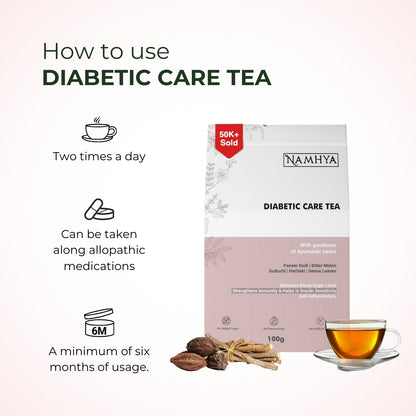 Diabetic Care Tea | 60-Day Natural Ayurvedic Blend For Blood Sugar, Insulin Support & Antioxidant Benefits | Pour - Brew - Balance