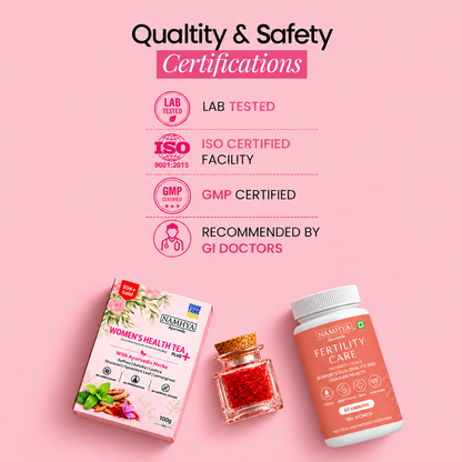 Namhya Women's Hormone Reset Kit | Women's Health Tea + Fertility Care CoQ10 + Pure Saffron | Advanced Ayurvedic Formula for PCOS/PCOD, Hormonal Balance & Fertility
